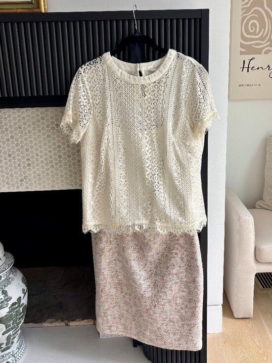 Ann Taylor Factory Dresses & Skirts - Ann Taylor Petite 8P Tweed Pencil Skirt Neutral Coquette Y2K Preppy Workwear Chi